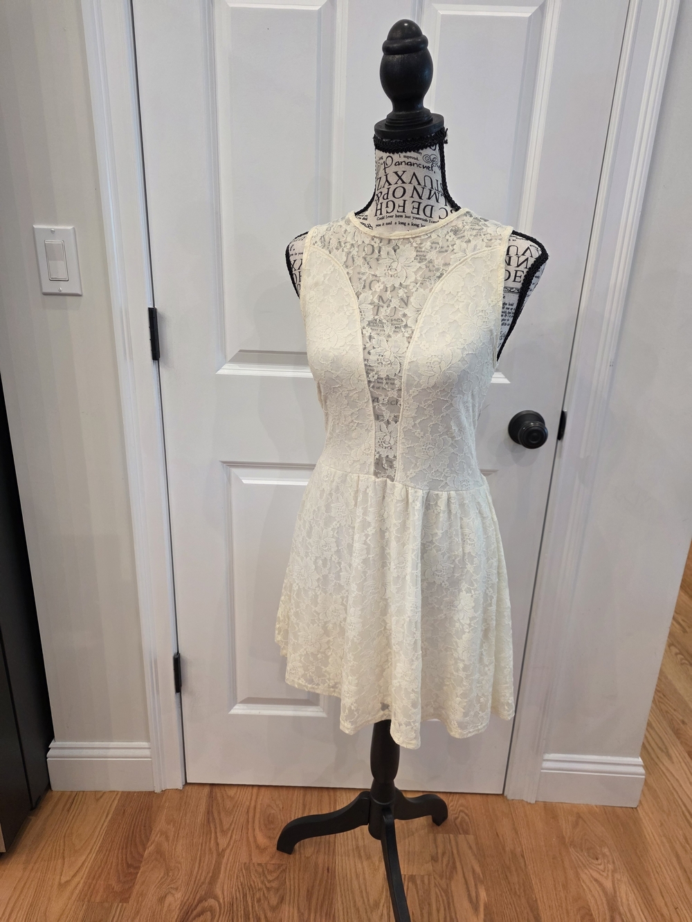 For Love And Lemons Cream Lace Fit & Flare Mini Dress